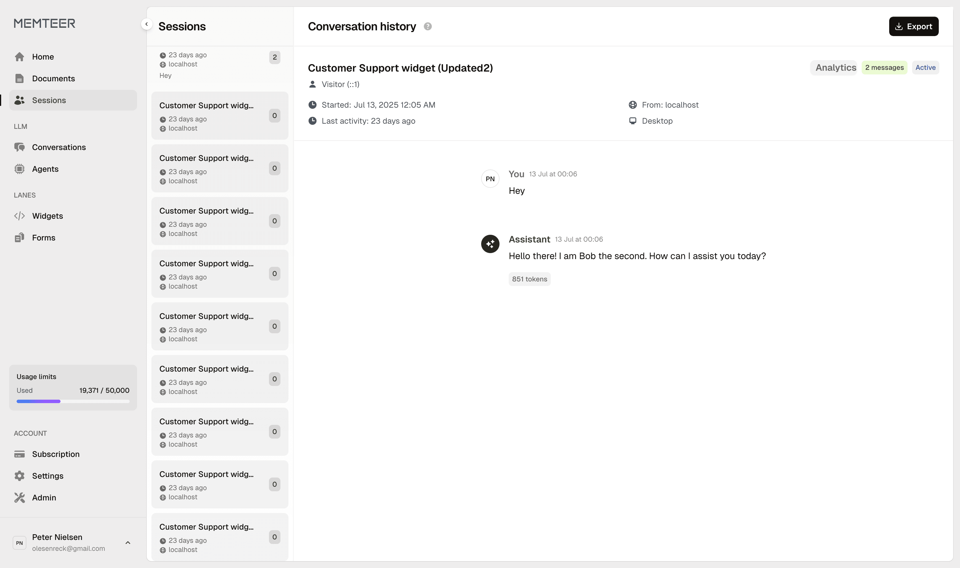 Results and analytics dashboard